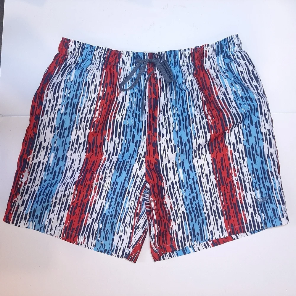 Speedo Mens Striped Swim Trunks Beach Summer Bathing Suit Mens XXL Blue Red